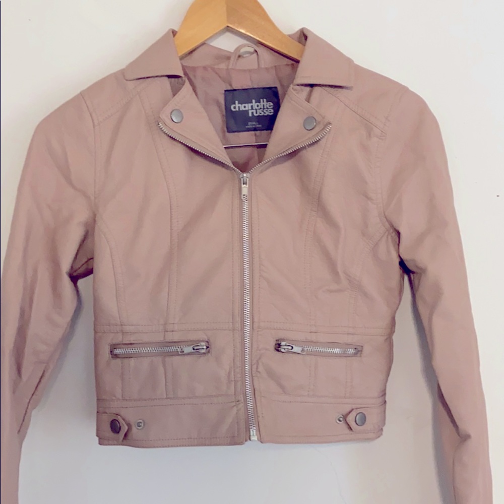 Charlotte Russe Light Pink Cropped Leather Jacket